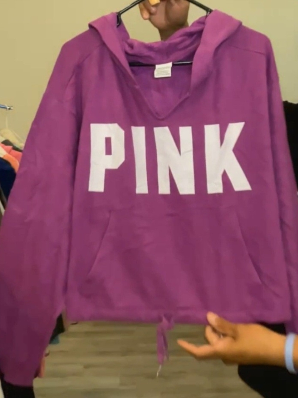 PINK Victoria's Secret Purple Hooded Pullover with White Logo